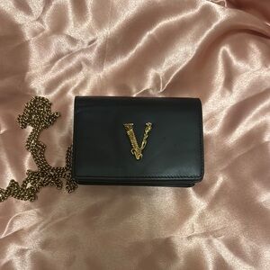 Versace Black and Gold Clutch with V Emblem